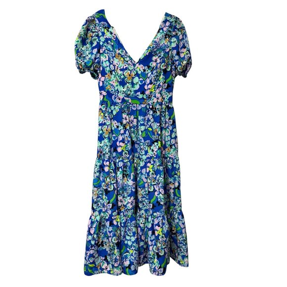 Lilly Pulitzer Grace Short Sleeve Midi Dress Blue Grotto Twilight Tropics 12 NWT - Picture 3 of 9